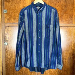 Dockers Men's XL 100% Cotton Blue Green Striped Longsleeve Cowboy Western Button